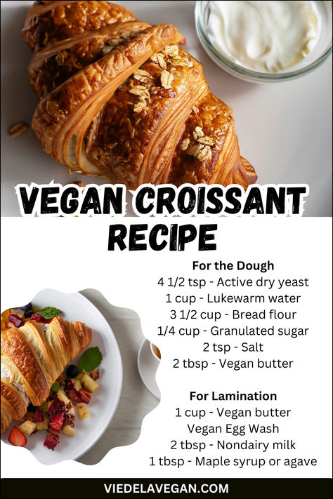 VEGAN CROISSANT RECIPE Vegan Croissant Sandwich, Crossaint Recipe, Vegan Croissant Recipe, Vegan Croissant, Vegan Croissants, Crossiant Recipes, Croissant Recipe, Baking Equipment, Light Desserts