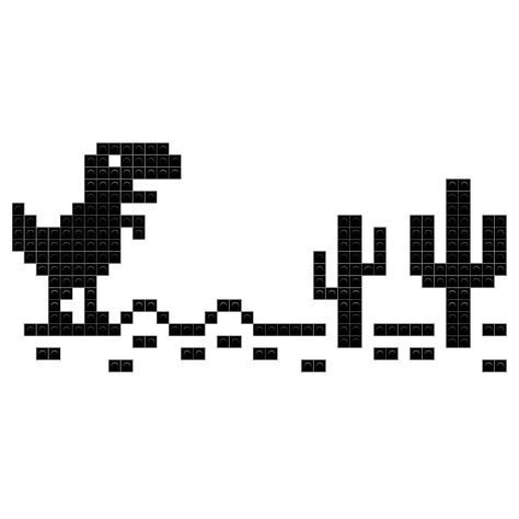 Google has added an endless runner game into Chrome Canary, in which you attempt to survive as a cute T-Rex dinosaur by jumping over cacti. Dino Pixel Art Pattern, Game Over Cross Stitch, Dino Pixel Art, Pixel Dino, Pixel Art Stitch, Pixelated Icons, Pixel Art Easy, Pixel Art Animals, Minecraft Decoration