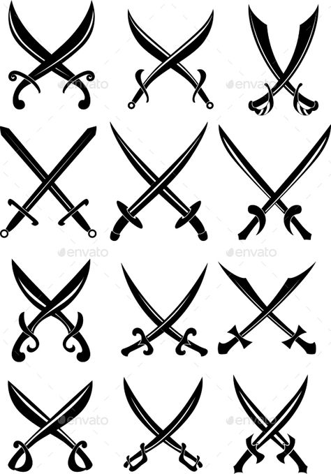 Pirate Crossed Swords And Sabers Tattoo Pirate, Pirate Skull Tattoos, Pirate Ship Tattoos, Black Pirate, Heraldry Design, Small Chest Tattoos, Full Tattoo, Pirate Tattoo, Knight Tattoo