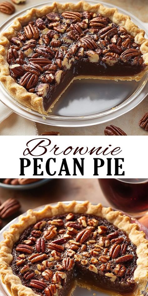 Craving a decadent dessert that combines two classics? Look no further than our Brownie Pecan Pie! This irresistible treat blends the rich, fudgy goodness of brownies with the sweet, nutty flavors of pecan pie. ✨ Ready to indulge in this heavenly dessert? Click the link for the full recipe and bring joy to your table! ✨ #BrowniePecanPie #DessertGoals #BakingBliss #HolidayTreats #ChocolateLovers #PecanPie #SweetTooth #YummyDesserts #FoodieDelight #InstaYum Fudgy Pecan Pie, Mexican Pie Dessert, Brownie Pecan Pie Recipe, Pecan Brownie Pie, Brownie Pie Recipe Easy, Macadamia Brownies, Pie Dessert Recipes, Pecan Pie Brownies Recipe, Brownie Pecan Pie