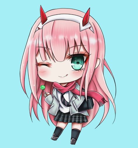 Chibi Zero Two, Fairy Tail Couples, Chibi Girl, Chibi Characters, Zero Two, Darling In The Franxx, Kawaii Wallpaper