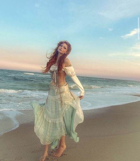 Mermaid Photoshoot Aesthetic, 5’2 Outfits, Ethereal Bathing Suits, Mermaid Astethics Outfit, Ocean Aesthetic Clothing, Mermaid Inspired Outfits Aesthetic, Mermaid Style Outfit, Ocean Outfits Aesthetic, Modern Mermaid Aesthetic Outfit