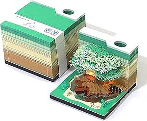 KALWEL 3D Calendar 2025 - Tree House with Lights, Tear Away Calendar, 3D Memo Pad, Time Piece Calendar 2025, Tearable Sticky Notes Paper Carving Desktop Sculpture Ornaments (Green) 3d Calendar, Notes Paper, Paper Carving, Desk Calendars, Memo Pad, 3d Paper, Note Paper, Sticky Notes, Tree House