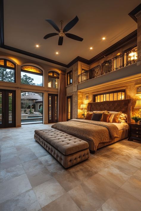 Create a serene and luxurious master bedroom with these design ideas. Nice Master Bedrooms Dream Homes, Hacienda Master Room, Italian Mansion Interior Bedroom, Luxury Honeymoon Suite Romantic, Adult Bedroom Ideas For Women, Aesthetic Mansion Bedroom, House Interior Master Room, Extra Large Bedroom Ideas, Luxury Bedroom Master With Balcony