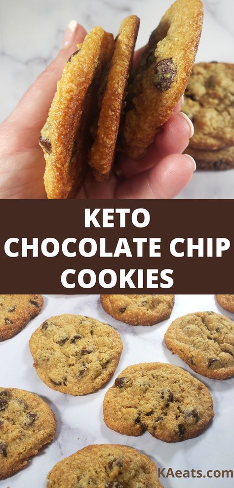 KETO CHOCOLATE CHIP COOKIES Cookies With Almond Flour, Keto Chocolate Chip Cookie Recipe, Low Carb Chocolate Chip Cookies, Galletas Keto, Keto Easy, Keto Cookie Recipes, Postre Keto, Keto Chocolate Chip Cookies, Keto Chocolate Chips