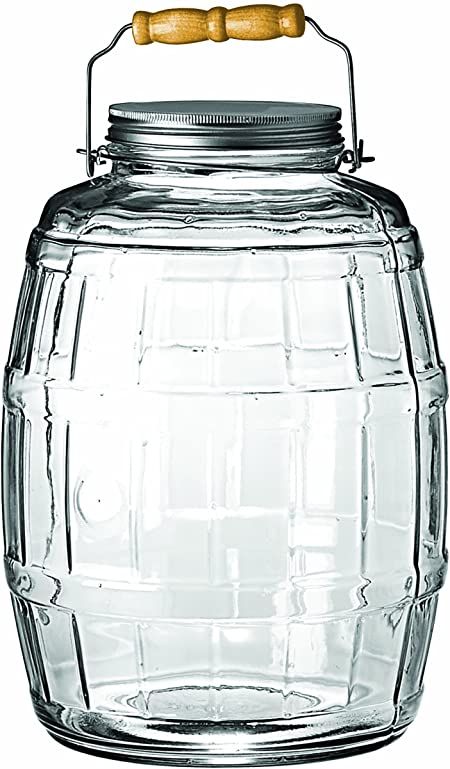 Anchor Hocking 2.5-Gallon Glass Barrel Jar with Lid, Brushed Aluminum, Set of 1 Glass Kitchen Canisters, Gallon Glass Jars, Glass Pantry, Gallon Jars, Large Mason Jars, Pickle Jars, Glass Storage Jars, Glass Jug, Glass Storage