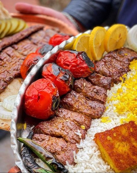 Persian Food Kebab, Iranian Food Photography, Iranian Kebab, Iranian Aesthetic, Iranian Restaurant, Food Iranian, Persian Food Iranian Cuisine, Iranian Dishes, Salmon Burger Recipe