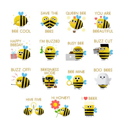 Mumble Bees - Snapchat on Behance Bee Puns, Mobile Stickers, Bee Quotes, Bee Themed Classroom, Cute Puns, Discovery Kids, Bee Mine, Bee Cards, Themed Classroom