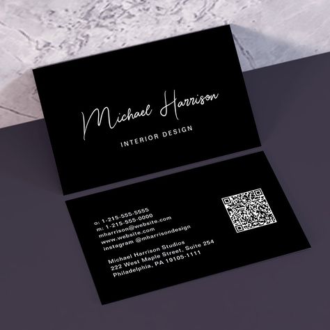 Social Media Business Cards, Qr Code Business Card, White Typography, Black Business Card, Social Engagement, Black Business, Brand Experience, Professional Business Cards, Simple White