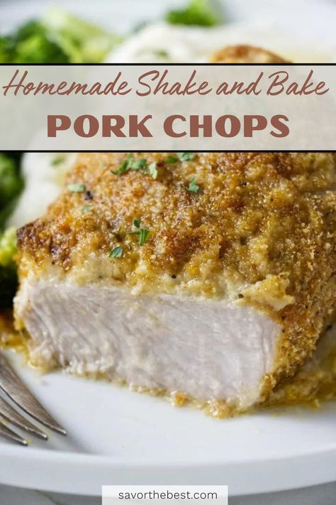 This homemade shake and bake pork chop recipe should be a mainstay in your dinner rotation! Pork Chop Shake And Bake, Shake And Bake Recipes, Main Dishes For A Crowd, Shake And Bake Pork Chops, Bake Pork Chops, Shake And Bake Pork, Homemade Shake And Bake, Main Dishes Meat, Roast Pork Chops