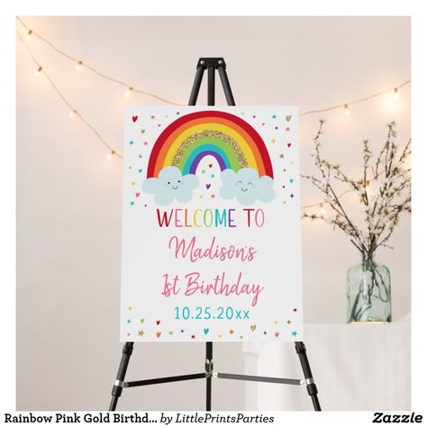 Clouds With Rainbow, Rainbow Themed Birthday Party, Rainbow And Clouds, Pink Gold Birthday, First Birthday Favors, Ms Rachel, First Birthday Games, Rainbow Confetti, Party Themes Ideas