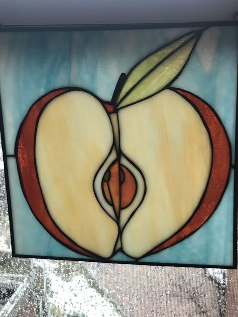 Apple Apple Suncatcher, Fruit Stained Glass Patterns, Stained Glass Apple, Stained Glass Orange Slices, Snow White Stained Glass Art, Stained Glass, Stain, Glass