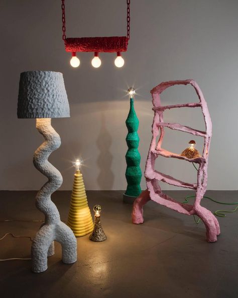 Green Standing Lamp by Katie Stout with ... Classy Lamp, Pink Shelves, Clay Inspiration, Objet Design, Funky Furniture, Decoration Inspiration, Standing Lamp, Candy Land, Stand Design