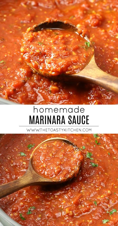 Homemade Marinara Sauce Recipe by The Toasty Kitchen #marinarasauce #saucerecipe #homemade #recipe #vegansauce #vegan #vegetarian #fromscratch #tomatosauce Spicy Honey Chicken, Best Marinara Sauce, Condiments Recipes, Homemade Marinara Sauce, Marinara Sauce Recipe, Make From Scratch, Marinara Sauce Homemade, Homemade Marinara, Vegan Sauces