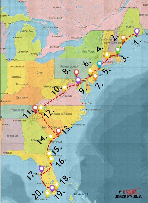 EPIC East Coast Road Trip Guide (Tips for 2020) East Coast Usa, Road Trip Map, Road Trip Places, East Coast Travel, East Coast Road Trip, Rv Road Trip, Road Trip Routes, Travel Destinations Bucket Lists, Us Road Trip