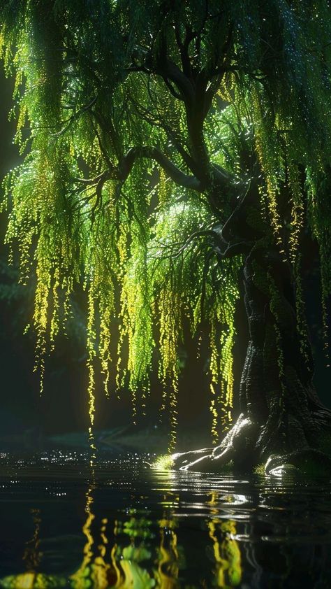 Weeping Willow Tree Wallpaper, Willow Tree Reference, Weeping Willow Wallpaper, Willow Trees Aesthetic, Fantasy Willow Tree, Weeping Willow Aesthetic, Weeping Willow Art, Weeping Willow Tree Aesthetic, Willow Tree Aesthetic