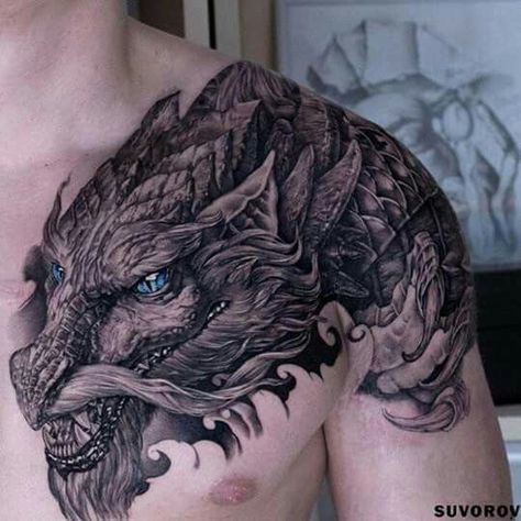 108 Best Badass Tattoos for Men | https://mobile.twitter.com/santiagoduran Dragon Tattoo Shoulder, Dragons Tattoo, Dragon Tattoos For Men, Dragon Sleeve, Tattoo Dragon, Mens Shoulder Tattoo, Skeleton Hand Tattoo, Geniale Tattoos, Chest Tattoo Men