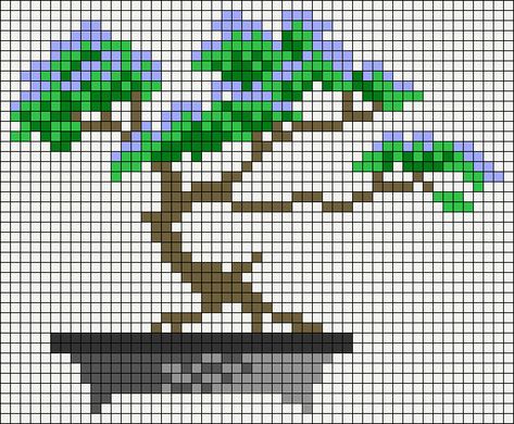 Alpha pattern #45428 variation #79298 | BraceletBook Japanese Pixel Art, Tree Pixel Art, Easy Pixel Art, Nature Cross Stitch, Pixel Art Grid, Cross Stitch Tree, Graph Paper Art, Cross Stitch Pictures, Cross Stitch Bookmarks