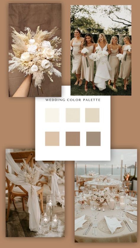 Taupe Theme Wedding, Marriage Color Themes, Neutral Tone Wedding Colour Palettes, Wedding Theme Neutral, Champagne And Blush Wedding Theme, Neutral Tone Wedding Flowers, Neutral Palette Wedding, Wedding Color Schemes Timeless, Brown And Ivory Wedding