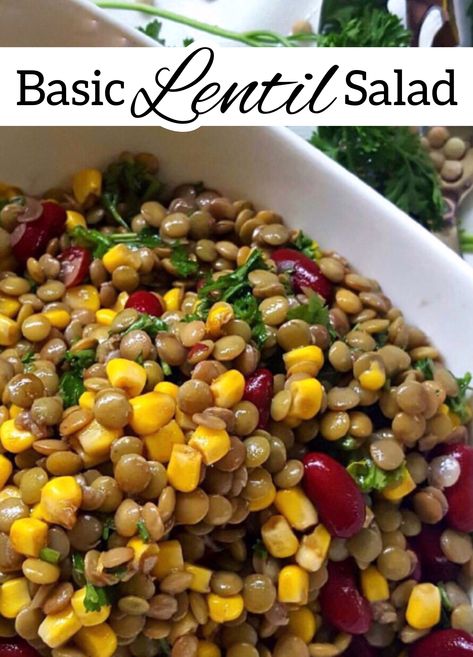 Flavorful Lentil Recipes, Lentil And Garbanzo Recipes, Bean And Lentil Salad, Lentil Corn Salad, Lentil Bean Salad, Cold Lentil Recipes, Lentil Side Recipes, Side Dishes With Lentils, Fiber Rich Salads