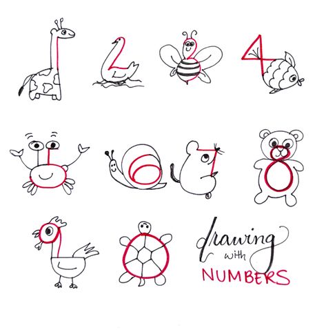 At-Home Art Camp, Day 1: Easy, Cute Drawings! Draw Animals From Numbers, Leaning Art, Easy Cute Drawings, Drawing Hacks, How To Draw Animals, Pre Primary, Number Drawing, Draw Easy, Draw Animals