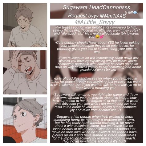 Haikyuu Imagine Stories, Sugawara As Your Boyfriend, Sugawara Headcanons, Sugawara X Yn, Sugawara Koushi Fanart, Anime Headcannons, Haikyuu Headcanons, Koshi Sugawara, Sugawara Haikyuu