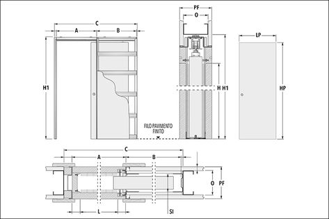 Dwg drawings for hinged and sliding pocket doors - ECLISSE World Door Detail Drawing, Sliding Doors Internal, Flush Hinges, Sliding Cabinet Doors, Automatic Sliding Doors, Detail Drawing, Internal Sliding Doors, Door Plan, Sliding Pocket Doors