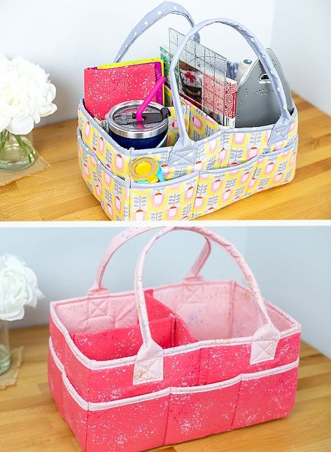 Quilting Digest Craft Caddy Sewing Pattern, Sewing Basket Pattern, Box Bag Sewing Pattern, Sewing Box Organization, Basket Sewing Pattern Free, Sewing Caddy Pattern Free, Fabric Bins Diy Free Pattern, Fabric Baskets Diy Free Pattern, Fabric Containers