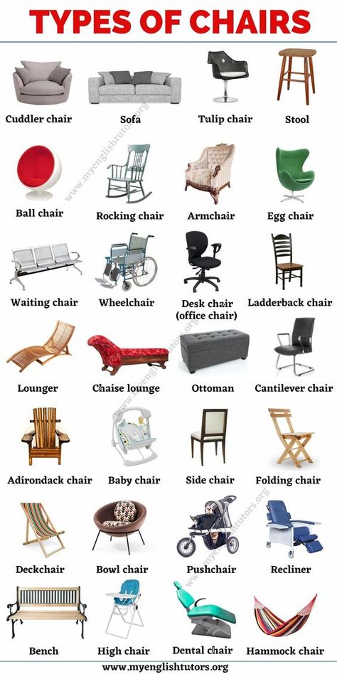 Types Of Chairs, English Learning Spoken, English Vocab, General Knowledge Book, English Verbs, Learn Facts, Interesting English Words, Good Vocabulary Words, Good Vocabulary