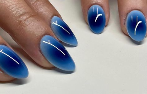 Royal Blue Gel X Nails, Energy Orb Nails, Blue And Orange Aura Nails, Aura Nails On Short Nails, Black Blue Aura Nails, Blue Aura Nails Acrylic, Royal Blue Aura Nails, White And Blue Aura Nails, Red And Blue Aura Nails