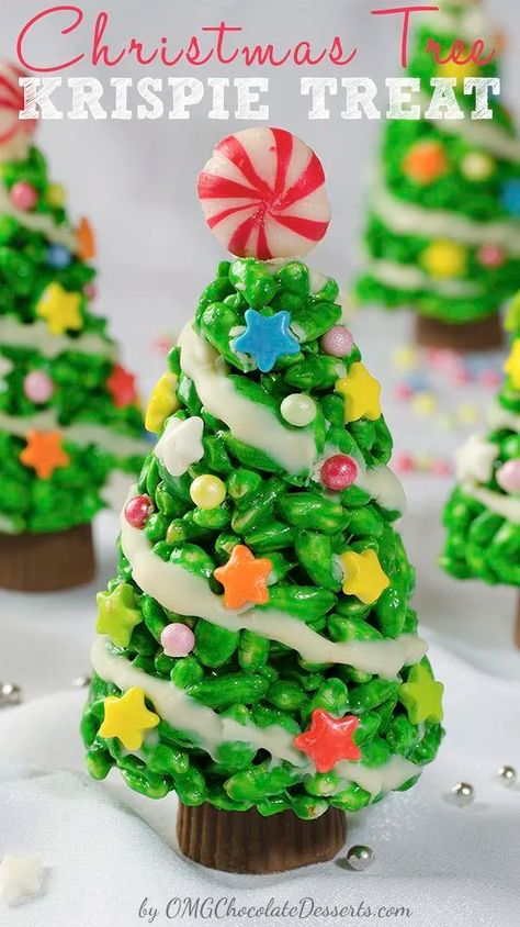 Christmas Tree Krispie Treats | Easy Christmas Dessert Krispie Treats Christmas, Rice Krispy, Rice Crispy Treats, Christmas Sweets, Xmas Food, Crispy Treats, Rice Krispie Treats, Christmas Snacks, Rice Krispie