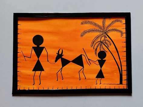 Traditional warli painting frame. Tribal art of India, mural of life. Wall Drawing Ideas, Bird Pencil Drawing, Worli Painting, Warli Painting, Warli Art, Art Painting Tools, Disney Art Drawings, Painting Frame, Easy Drawings For Kids