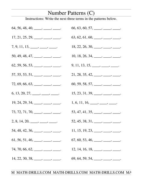 The Growing and Shrinking Number Patterns (C) Math Worksheet from the Patterning Worksheets Page at Math-Drills.com. Thanksgiving Calendar, Number Patterns Worksheets, Grade 6 Math Worksheets, Numerical Patterns, 20 Number, Grade 6 Math, Free Printable Math Worksheets, Math Drills, Math Patterns