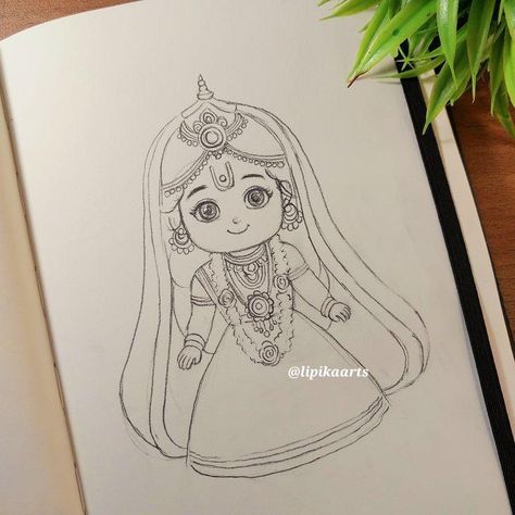 Radha Rani Drawing Easy Sketch, Indian God Drawing Easy, Radha Krishna Cute Drawings, Radha Drawing Easy, Radha Krishna Doodle Art, Krishna Images Drawing, Radha Rani Sketch, Radha Rani Drawing, Radha Krishna Drawing