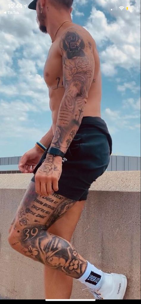 Men’s Tattoo Leg Sleeve, Scattered Leg Tattoos Men, Mens Simple Leg Tattoo, Sleeve Inspo Tattoo Men, Simple Arm Sleeve Tattoo For Men, Men��’s Arm Sleeve Tattoo Ideas, Mens Tattoo Leg Sleeve, Arm Sleeve Men Tattoo, Single Leg Sleeve Tattoo