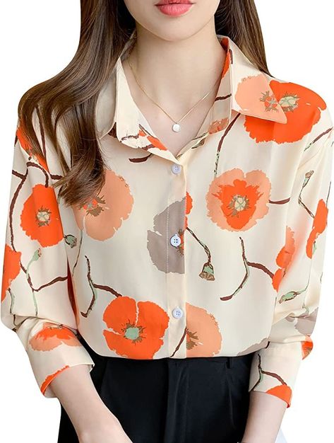 [SponsoredPost] Amazon.Com: Women's Retro Collared Floral Print Shirt Long Sleeves Elegant Blouse Chiffon Casual Button Up Top : Clothing, Shoes And Jewelry #womenfloralblouse Formal Shirts Women, Blouse Chiffon, Printed Chiffon Blouse, Chiffon Shirt Blouse, Floral Chiffon Blouse, Kurti Neck, Color Blouse, Top Clothing, Formal Shirt