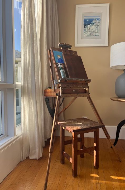 Artist Aesthetic Room Decor, Easel In Bedroom, Sf Studio Apartment, Art Easel Aesthetic, Art Studio Apartment, Painting Easel Aesthetic, Art Easel Aesthetic Room, French Easel Aesthetic, Apartment San Francisco