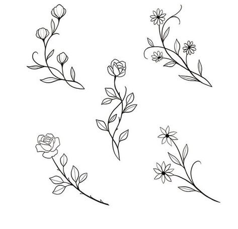 flowers Illustration Tattoo, Muster Tattoos, Flower Stencil, Diy Tattoo, Painted Stone, Pola Sulam, Embroidery Patterns Vintage, Wolf Tattoos, 자수 디자인