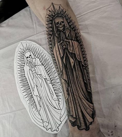 Santa Muerte Tattoo, Chest Tattoo Ideas, Grim Reaper Tattoo, Chest Hair, Chicano Tattoos, Wicked Tattoos, Full Back Tattoos, Aztec Tattoo, Religious Tattoos