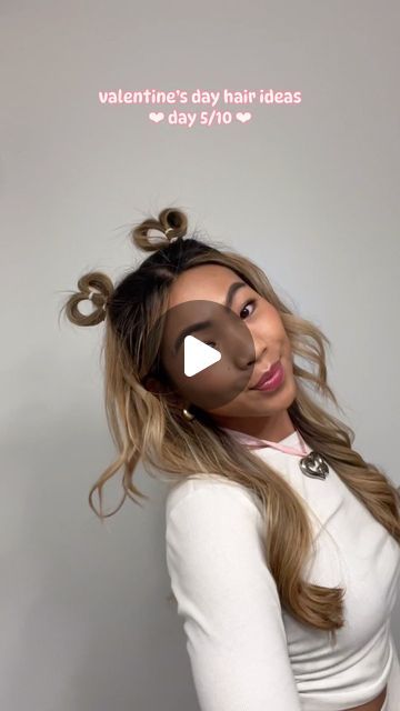 Daniella Guinjicna | DANA on Instagram: "how to get heart antennas 💗💗 follow for more! — #hairstyleoftheday #hairstyletutorial #valentinesdayhair #valentinesday #hairaesthetic #hearthair #hairstyleinspiration" How To Do Hearts In Hair, Heart Shaped Space Buns, Cute Heart Hairstyles, Heart Shaped Ponytail, Heart Buns Hair, Heart Space Buns, Heart Buns Hairstyle, Heart Pigtails, Hairstyle Heart