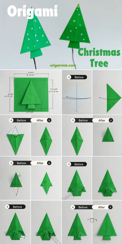 If you are looking for Christmas tree to decorate your room for the festival, this simple and quick version is the best for you, and won’t take too much time. Instead of spending money to buy decorations, why not choose to fold some of these little cute trees, it would be a highlight on your dinner table. Christmas Origami Step By Step, Paper Folding Christmas Tree, Simple Christmas Origami, Xmas Origami Easy, Folded Paper Christmas Trees How To Make, Origami Easy Christmas, Christmas Origami For Kids, Origami Christmas Tree Tutorial, Christmas Origami Easy