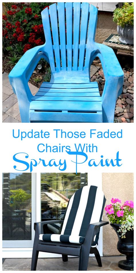 I scooped up these Adirondack chairs about 10 years ago for $5 a piece, I bought 4 of them at the time and this is the third makeover they have been given.  Talk about giving them new life over and over again!  I have taken them from white to brown then brown to blue and now blue to black. I really loved the vibrant blue color but as they started fading I decided to go for a classic black.Seriously this really is one of the easiest makeovers ever, hence why I have done it 3 times! Adirondack Chair Decor, Spray Paint Adirondack Chairs, Spray Paint Plastic Chairs, Painting Plastic Chairs, Spray Paint Plastic, Basket Makeover, Thrift Store Makeover, Outside Room, Gift Crafts