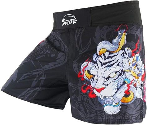 100% Polyester Drawstring closure Machine Wash 1.SUOTF mma shorts has velcro and drawstring help you better adjust your waistline, fight shorts leg split design makes you easier to lift legs. 2.Men fight shorts made of comfortable fabric and boxing shorts reduce friction when you grappling, excellent printing technology makes mma shorts pattern clearer and no color fadding. Boxing Trunks, Thai Box, Tiger Muay Thai, Thai Boxing Shorts, Thai Clothes, Mma Shorts, Thai Boxing, Shorts Pattern, Boxing Shorts