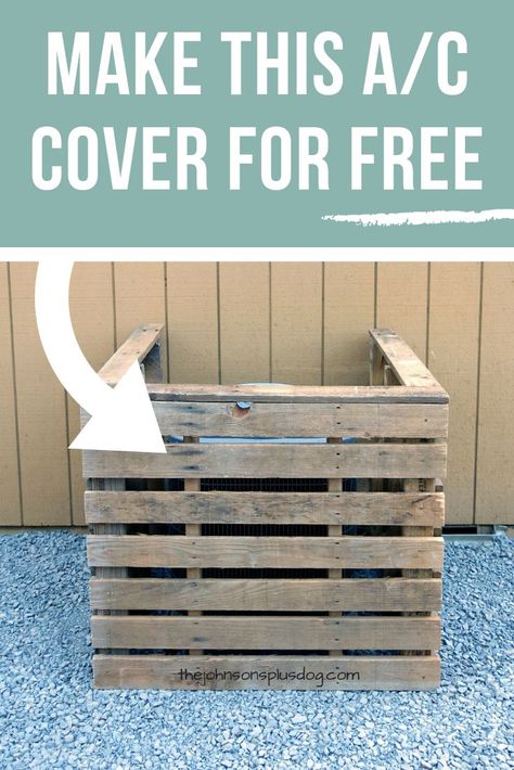 Learn how to make a free A/C Unit Cover using pallets. Make an easy and affordable cover in just 45 minutes! #accover #palletproject #diy Hide Ac Units, Air Conditioner Cover Outdoor, Ac Unit Cover, Ac Cover, Easy Patio, Air Conditioner Cover, Wood Projects For Beginners, Diy Outdoor Decor, Pallet Decor