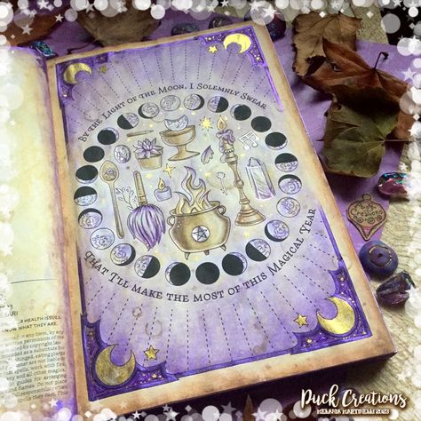 Witch Grimoire Ideas, Amy Cesari, Grimoire Ideas, Witch Grimoire, Witchy Cottagecore, Art Journal Challenge, Fantasy Map Making, Moon Journal, Bulletin Journal Ideas