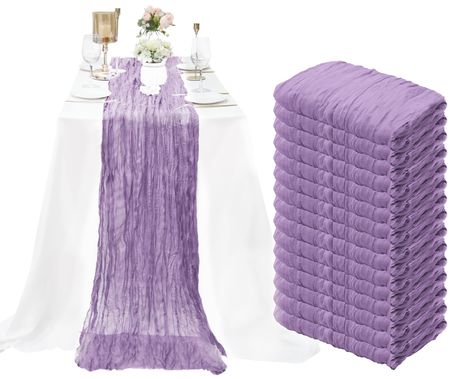 PRICES MAY VARY. Cheesecloth 【Quantity and Size】You will receive 15 pieces long Lavender cheesecloth table runner, enough quantity which will meet your wedding banquets and daily use or replace. The size of these rustic cheesecloth table runner is approx.35" wide and 10 feet length, which is large enough to cover a rectangle table or round tables which can accommodate 8 to 10 people. 10Ft is a ideal length for your party table decorations. The cheese gauze table runners can also be spliced toget Black Tablecloth With Purple Runner, Wedding Long Table Decorations Elegant, Purple And Lavender Centerpieces, Purple Runner Wedding Table, Purple Table Decorations Wedding, Table Settings For Bridal Shower, Lavender Table Runner Wedding, Lavender Table Runner, Lilac Wedding Theme Decor Receptions