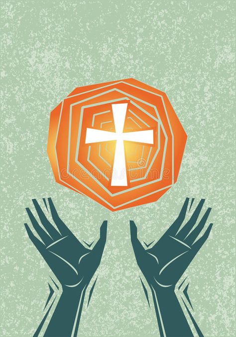 Praise Illustration, Hands Worshipping, Hands Raised In Worship Drawing, Pray Illustration, Hands Raised In Worship, People Raising Hands In Worship, Cross In The Sky, Cross Illustration, Praise Hands