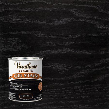 Black, Varathane Premium Gel Wood Stain-358176, Quart: Provides rich, even color quality and exceptional wood grain highlighting. The innovative formula offers exceptional coverage and requires only one coat of stain to achieve maximum color. The fast dry and recoat time allows projects to be completed quicker. These stains are recommended for all interior wood projects such as furniture, cabinets, doors and trim, floors and paneling. Dries to the touch in 1 hour, recoat in 2 hours and top coat Black Stained Butcher Block Countertops, Black Stain Cabinets, Black Gel Stain Cabinets, Grey Gel Stain Over Oak Cabinets, Black Stained Kitchen Cabinets, Wood Gel Stain, Wood Stained Kitchen Cabinets, Gel Staining Cabinets, Stained Wood Trim