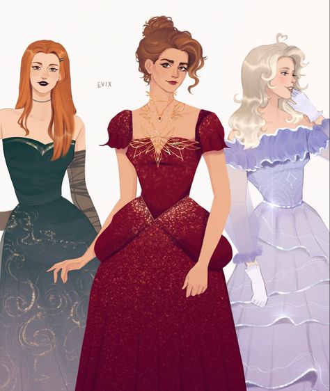 Fanart by evix.art | ginny weasley, hermione granger and luna lovegood | harry potter Hermione Ginny And Luna Fanart, Hermione X Luna, Hermione And Ginny Fanart, Luna And Blaise Fanart, Ginny Yule Ball Fanart, Ginmione Fanart, Harry And Luna Fan Art, Dominique Weasley Fanart, Hermione Pregnant Fan Art