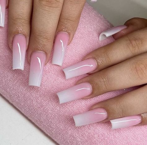 Milky Nails, Pink Ombre Nails, Ombre Acrylic Nails, Girly Acrylic Nails, Simple Acrylic Nails, Pink Acrylic Nails, Square Acrylic Nails, Fire Nails, Pretty Acrylic Nails